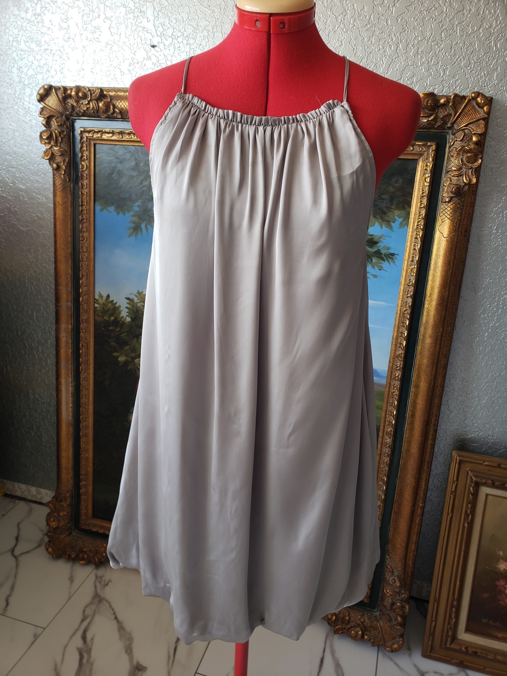 Forever 21 Light Silver Satin Slip Dress with Spaghetti Straps